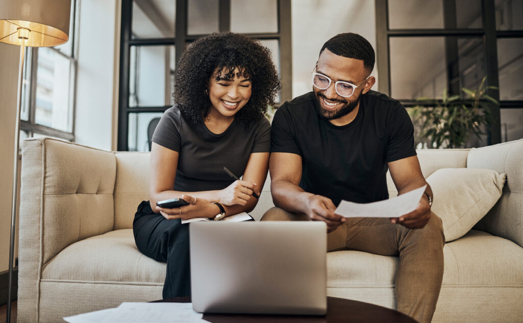 Couple learning how to budget together