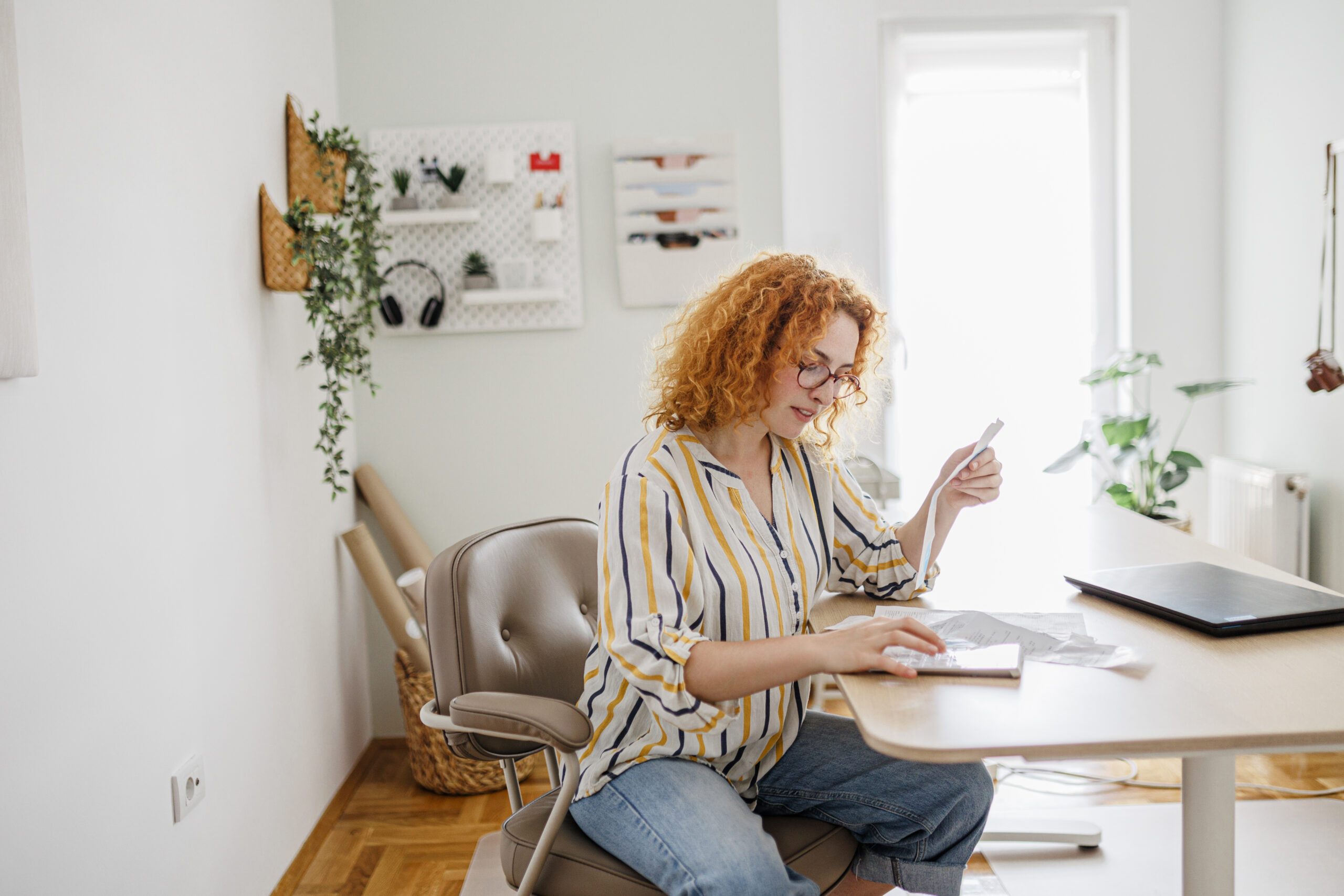 woman looking over good credit score